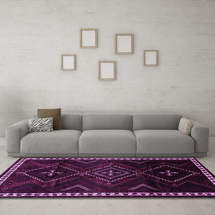 Machine Washable Persian Purple Traditional Area Rugs in a Living Room, wshtr695pur