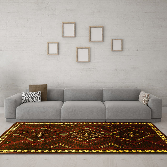 Machine Washable Persian Yellow Traditional Rug in a Living Room, wshtr695yw
