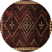 Round Persian Brown Traditional Rug, tr695brn