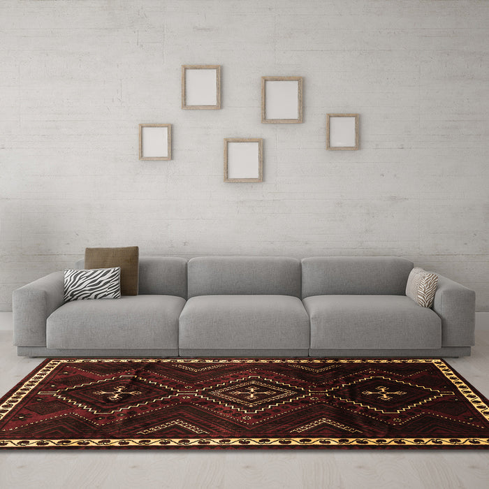 Machine Washable Persian Brown Traditional Rug in a Living Room,, wshtr695brn