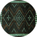 Round Machine Washable Persian Turquoise Traditional Area Rugs, wshtr695turq