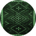 Round Persian Emerald Green Traditional Rug, tr695emgrn
