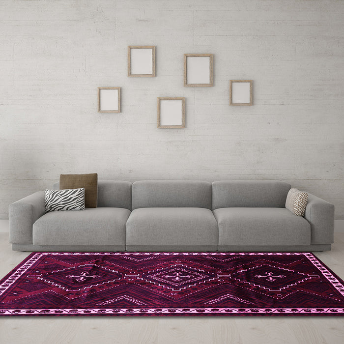 Machine Washable Persian Pink Traditional Rug in a Living Room, wshtr695pnk