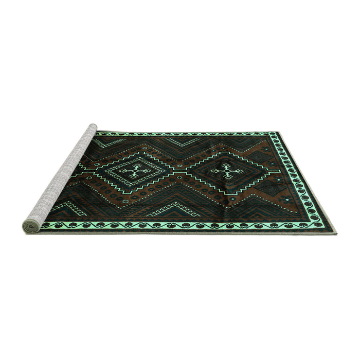 Sideview of Machine Washable Persian Turquoise Traditional Area Rugs, wshtr695turq
