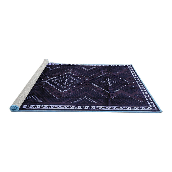 Sideview of Machine Washable Persian Blue Traditional Rug, wshtr695blu