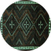 Round Persian Turquoise Traditional Rug, tr695turq