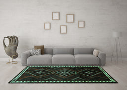 Machine Washable Persian Turquoise Traditional Area Rugs in a Living Room,, wshtr695turq