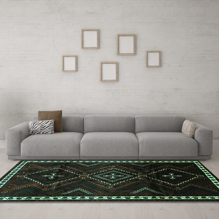 Machine Washable Persian Turquoise Traditional Area Rugs in a Living Room,, wshtr695turq