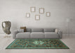 Machine Washable Persian Turquoise Traditional Area Rugs in a Living Room,, wshtr696turq