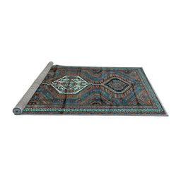 Sideview of Machine Washable Persian Light Blue Traditional Rug, wshtr696lblu