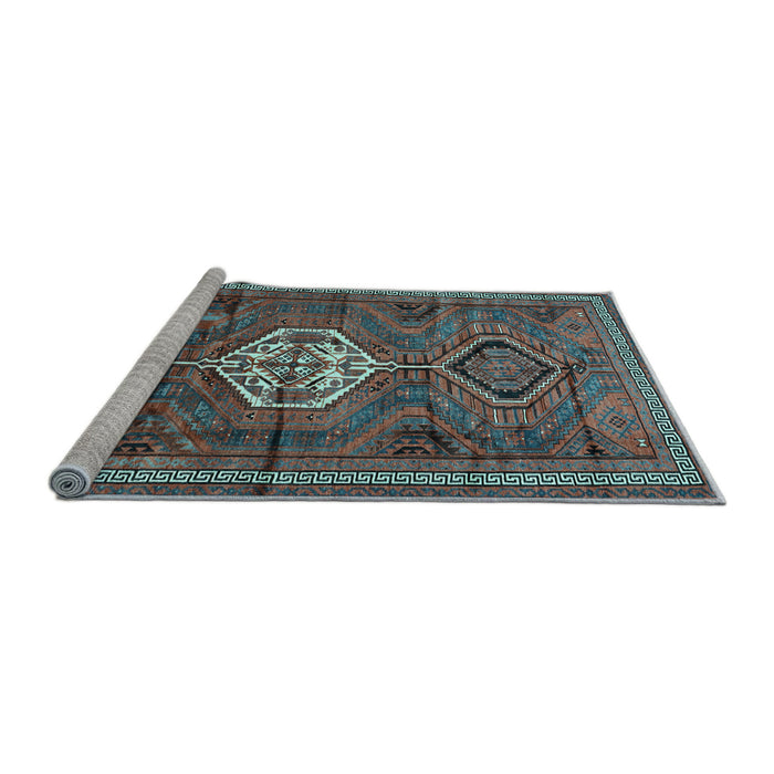 Sideview of Machine Washable Persian Light Blue Traditional Rug, wshtr696lblu