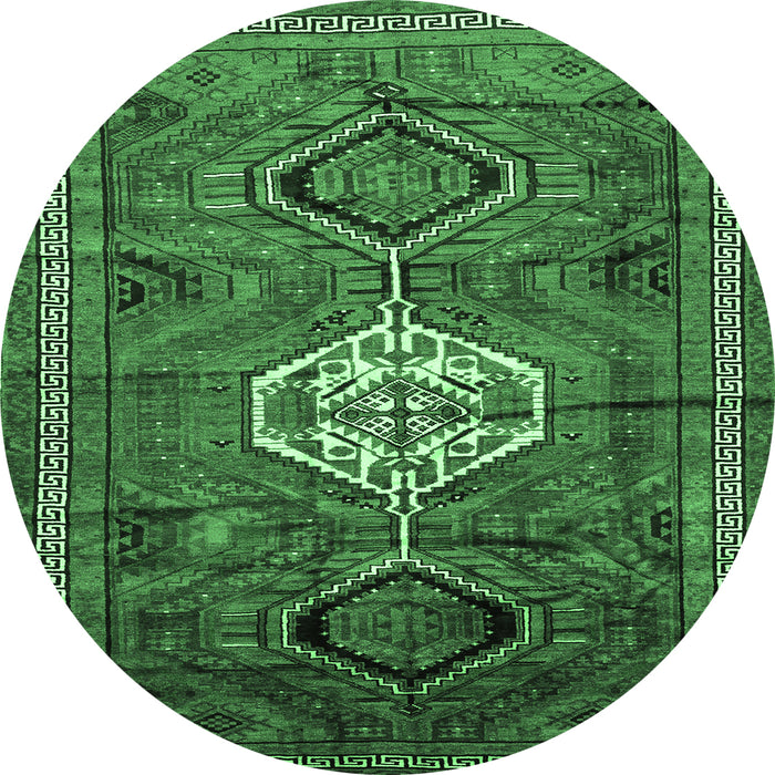 Round Machine Washable Persian Emerald Green Traditional Area Rugs, wshtr696emgrn