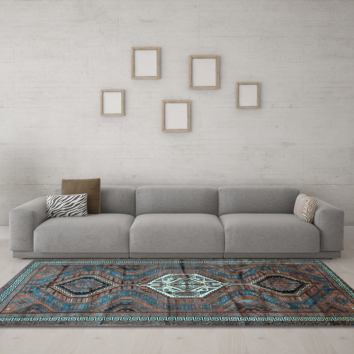 Machine Washable Persian Light Blue Traditional Rug in a Living Room, wshtr696lblu