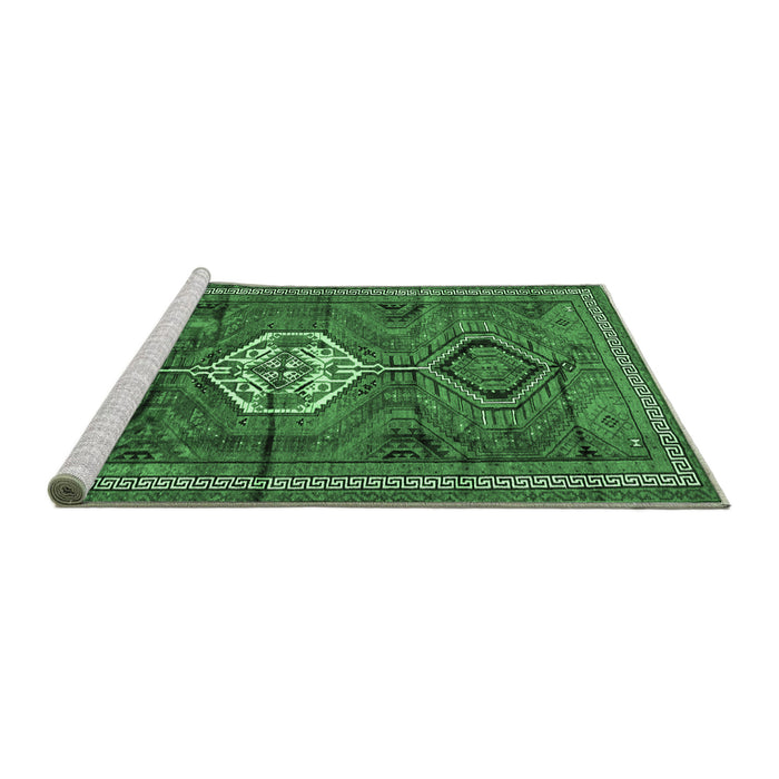 Sideview of Machine Washable Persian Emerald Green Traditional Area Rugs, wshtr696emgrn