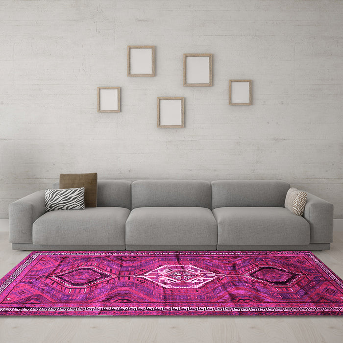 Machine Washable Persian Pink Traditional Rug in a Living Room, wshtr696pnk