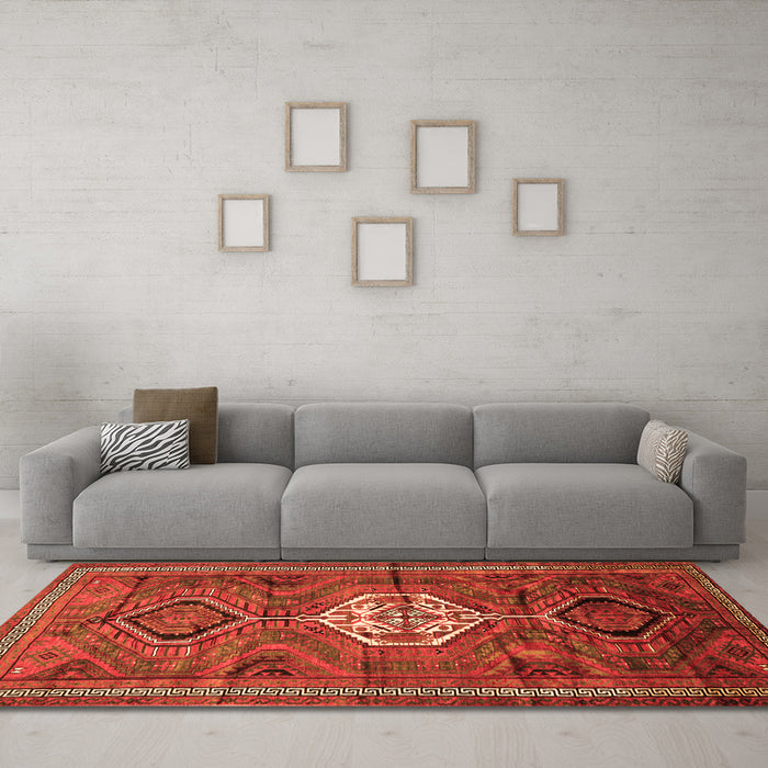 Machine Washable Persian Orange Traditional Area Rugs in a Living Room, wshtr696org
