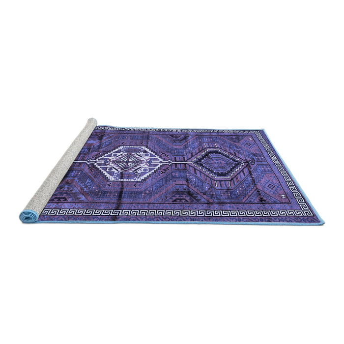 Sideview of Machine Washable Persian Blue Traditional Rug, wshtr696blu