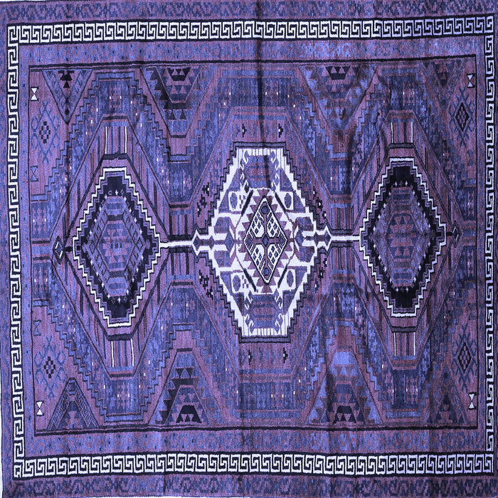 Square Machine Washable Persian Blue Traditional Rug, wshtr696blu