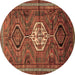 Round Persian Brown Traditional Rug, tr696brn