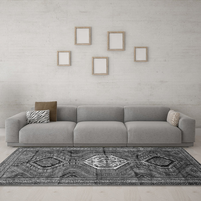 Machine Washable Persian Gray Traditional Rug in a Living Room,, wshtr696gry