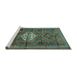 Sideview of Machine Washable Persian Turquoise Traditional Area Rugs, wshtr696turq