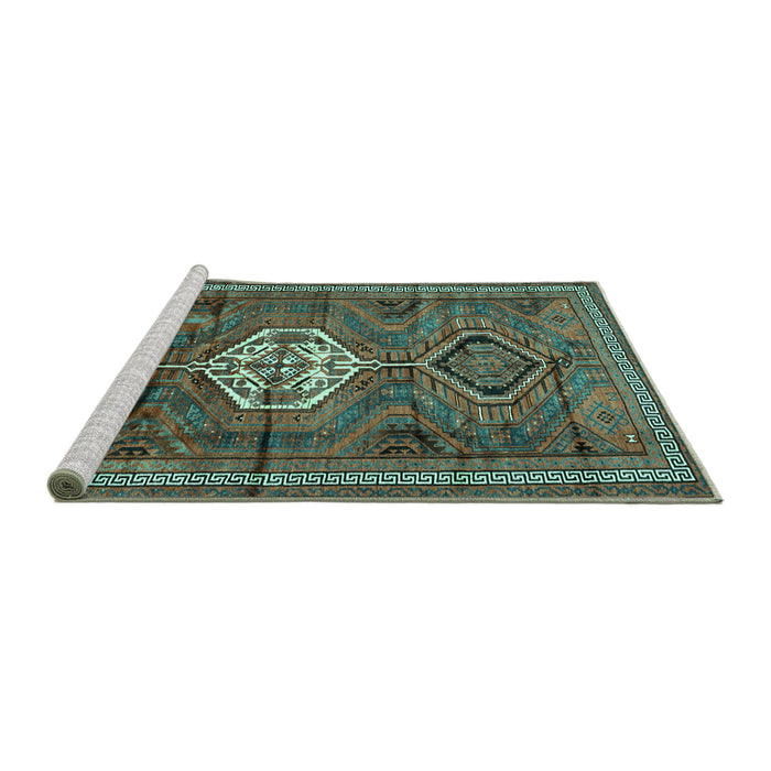 Sideview of Machine Washable Persian Turquoise Traditional Area Rugs, wshtr696turq