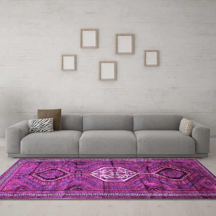 Machine Washable Persian Purple Traditional Area Rugs in a Living Room, wshtr696pur