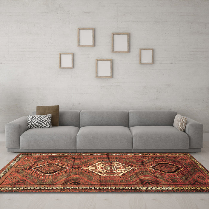 Machine Washable Persian Brown Traditional Rug in a Living Room,, wshtr696brn