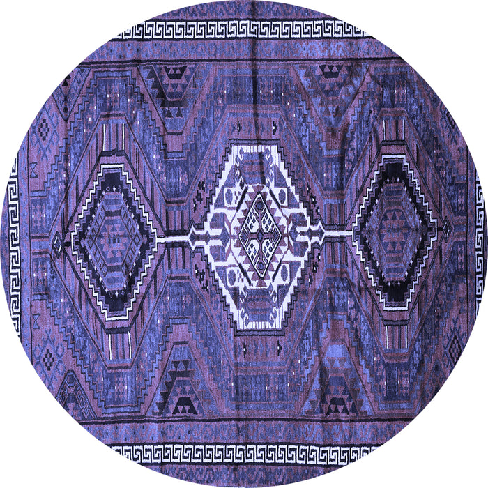 Round Machine Washable Persian Blue Traditional Rug, wshtr696blu