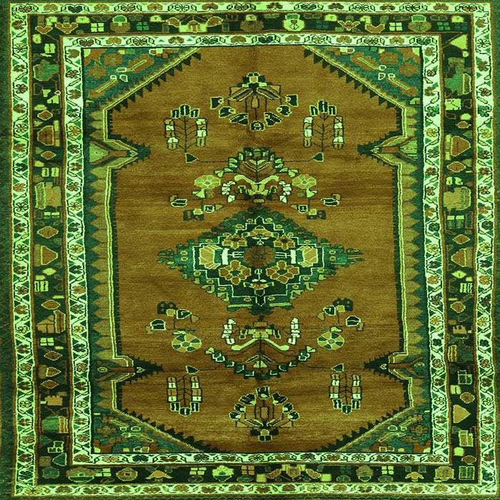 Round Machine Washable Persian Green Traditional Area Rugs, wshtr697grn