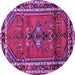 Round Machine Washable Persian Purple Traditional Area Rugs, wshtr697pur