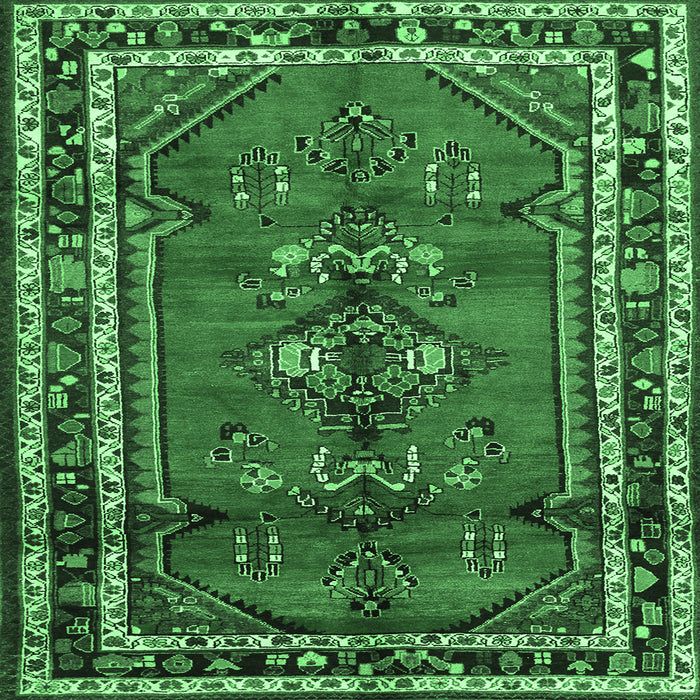 Square Persian Emerald Green Traditional Rug, tr697emgrn