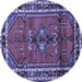 Round Machine Washable Persian Blue Traditional Rug, wshtr697blu