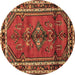 Round Machine Washable Persian Brown Traditional Rug, wshtr697brn