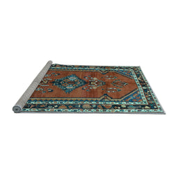 Sideview of Machine Washable Persian Light Blue Traditional Rug, wshtr697lblu