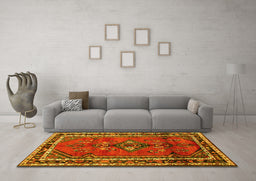Machine Washable Persian Yellow Traditional Rug in a Living Room, wshtr697yw