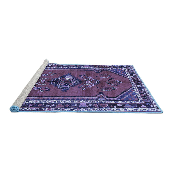 Sideview of Machine Washable Persian Blue Traditional Rug, wshtr697blu