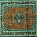 Square Machine Washable Persian Turquoise Traditional Area Rugs, wshtr697turq