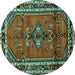 Round Machine Washable Persian Turquoise Traditional Area Rugs, wshtr697turq