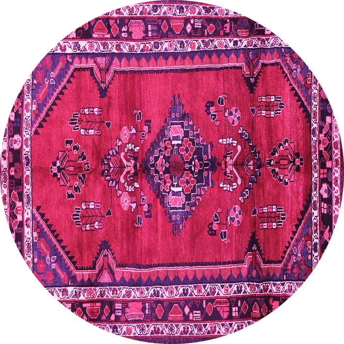 Round Machine Washable Persian Pink Traditional Rug, wshtr697pnk