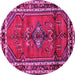 Round Machine Washable Persian Pink Traditional Rug, wshtr697pnk