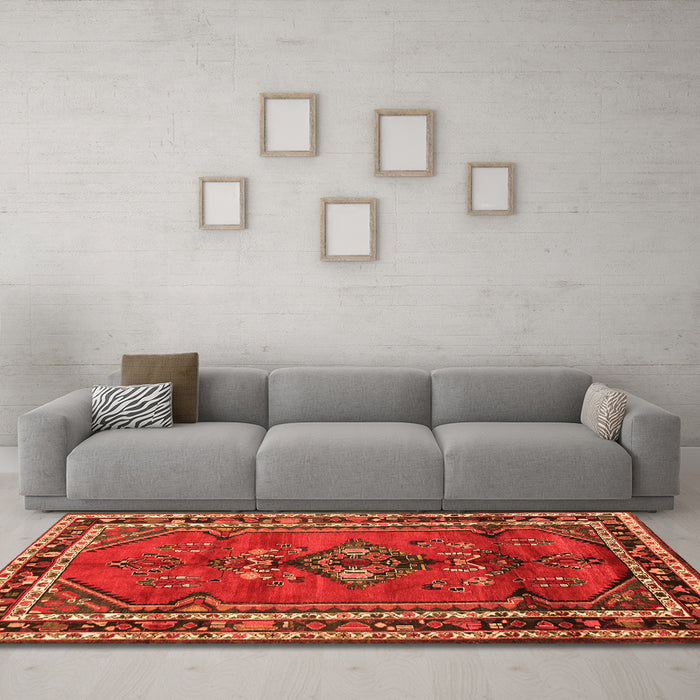Machine Washable Persian Orange Traditional Area Rugs in a Living Room, wshtr697org
