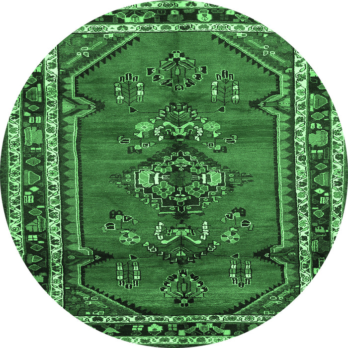 Round Machine Washable Persian Emerald Green Traditional Area Rugs, wshtr697emgrn