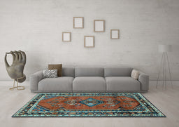 Machine Washable Persian Light Blue Traditional Rug in a Living Room, wshtr697lblu