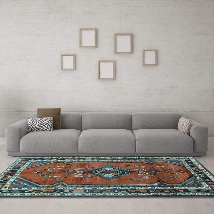 Machine Washable Persian Light Blue Traditional Rug in a Living Room, wshtr697lblu
