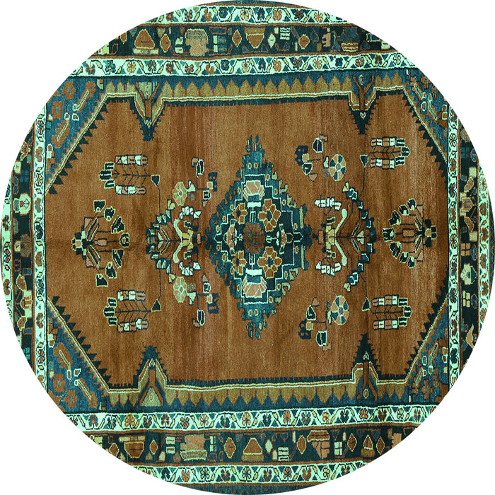 Round Persian Turquoise Traditional Rug, tr697turq