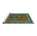 Sideview of Machine Washable Persian Turquoise Traditional Area Rugs, wshtr697turq