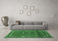 Machine Washable Persian Emerald Green Traditional Rug, wshtr697emgrn