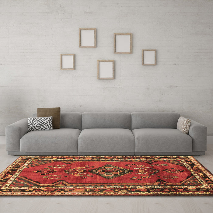 Machine Washable Persian Brown Traditional Rug in a Living Room,, wshtr697brn