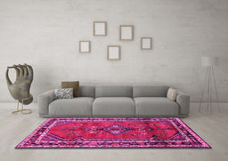 Machine Washable Persian Pink Traditional Rug in a Living Room, wshtr697pnk